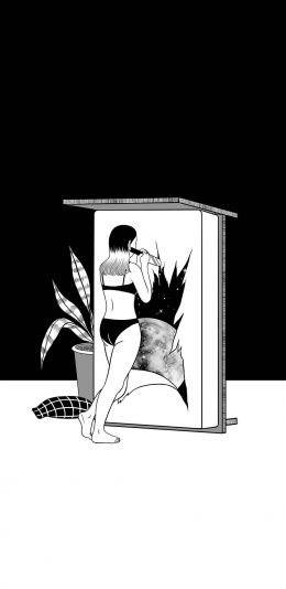 [2436x1125]Henn Kim插画 女孩 背影 刻画 苹果手机动漫壁纸图片