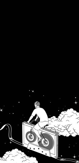 [2436x1125]Henn Kim插画 磁带 背影 骑行 创意 苹果手机动漫壁纸图片