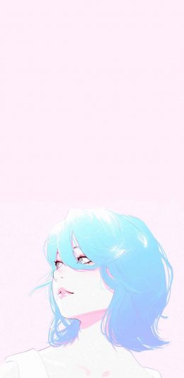 [2436x1125]IIya Kuvshinov插画 粉色背景 短发女孩 苹果手机动漫壁纸图片