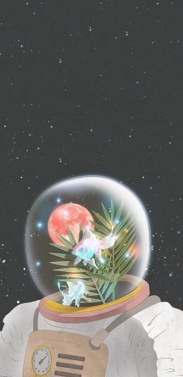 [2436x1125]LOOKANDRAW插画 太空 金鱼缸 苹果手机动漫壁纸图片