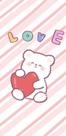 [2436x1125]LOVE 小熊 色彩 爱心 苹果手机动漫壁纸图片