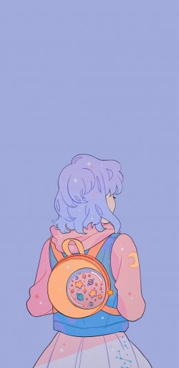 [2436x1125]Meyoco插图 女孩 背影 背包 苹果手机动漫壁纸图片