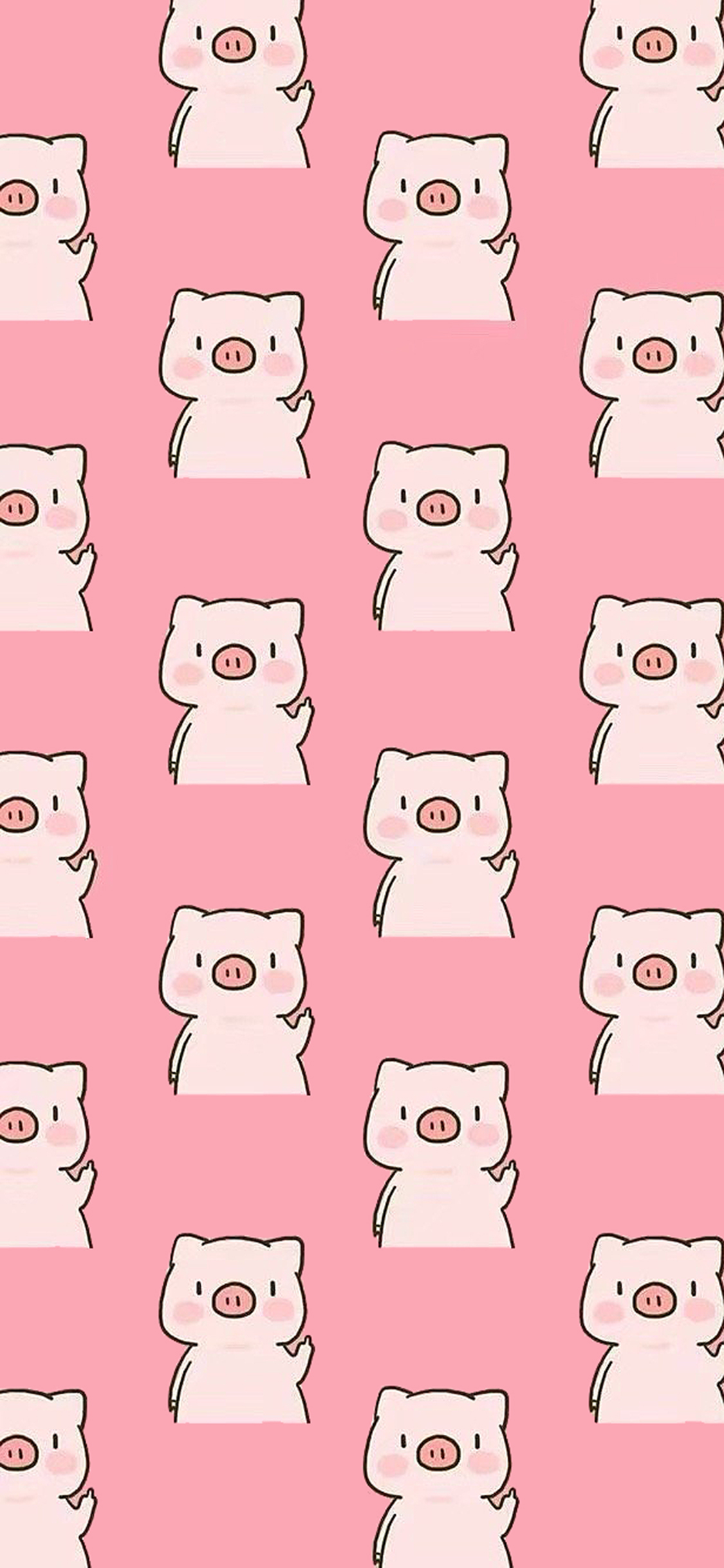 [2436×1125]PP猪 平铺 密集 粉 苹果手机动漫壁纸图片