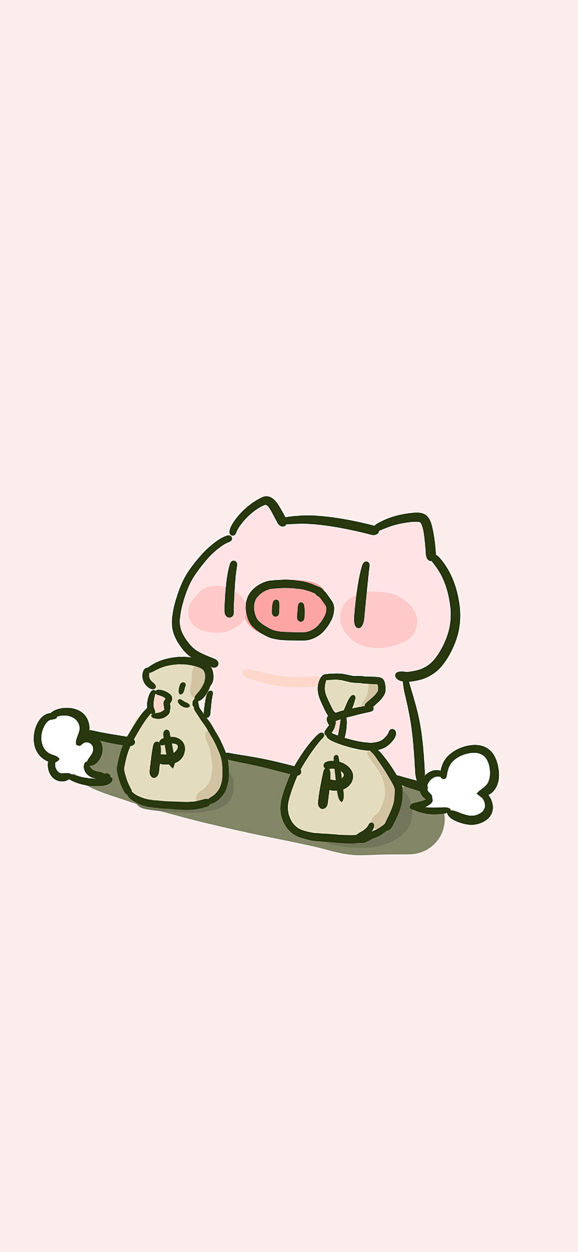 [2436×1125]PP猪 钱袋 有钱 粉 苹果手机动漫壁纸图片