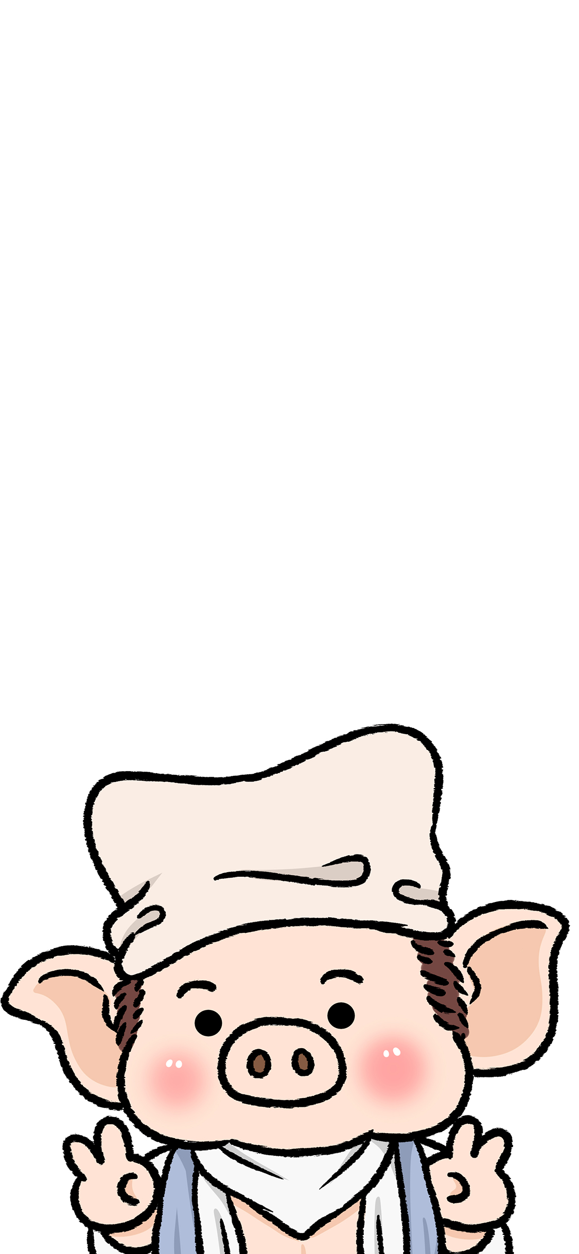 [2436×1125]Q版 春光灿烂猪八戒 剪刀手 苹果手机动漫壁纸图片