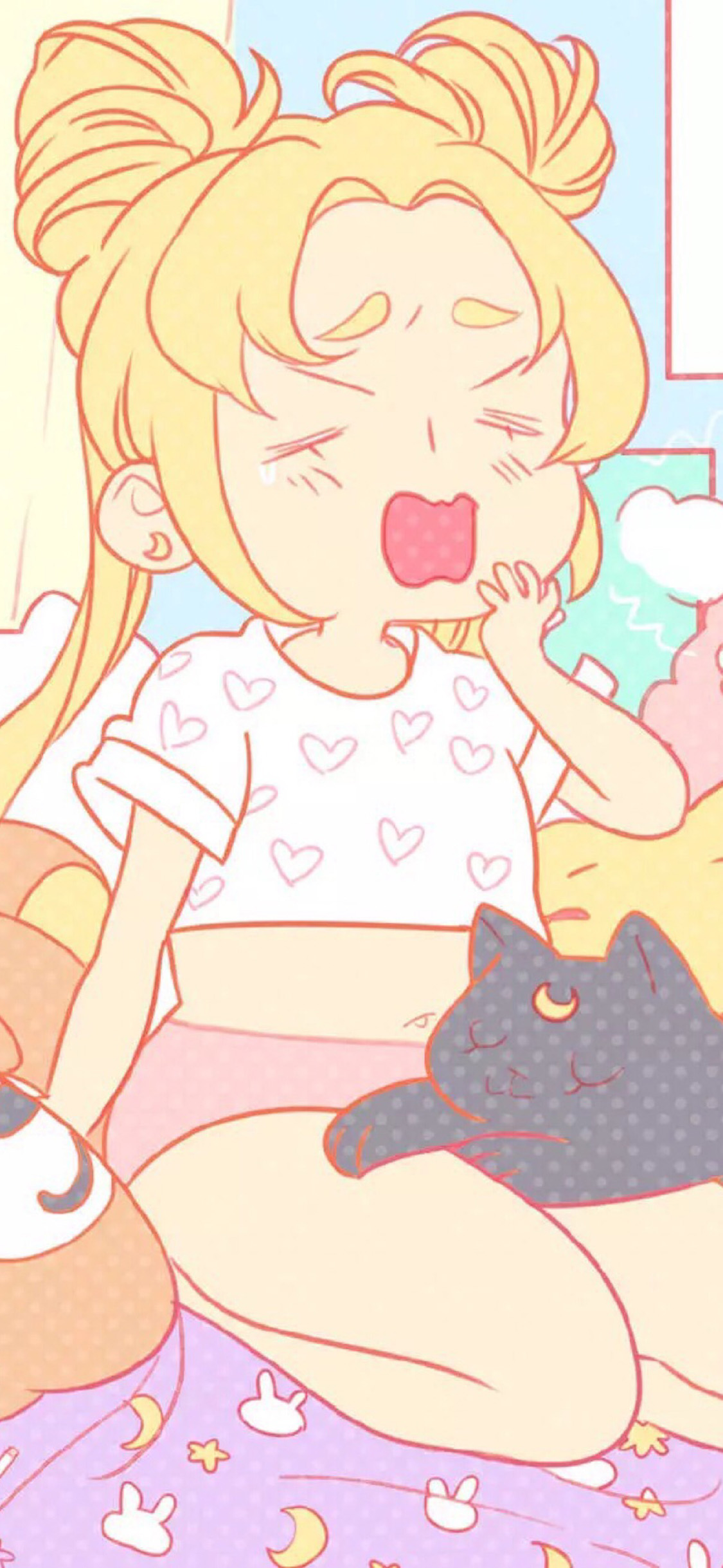 [2436×1125]Q版 肥胖 美少女战士 水冰月 露娜 苹果手机动漫壁纸图片