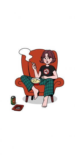 [2436x1125]SINANA 插图 卡通 女孩 抽烟 苹果手机动漫壁纸图片