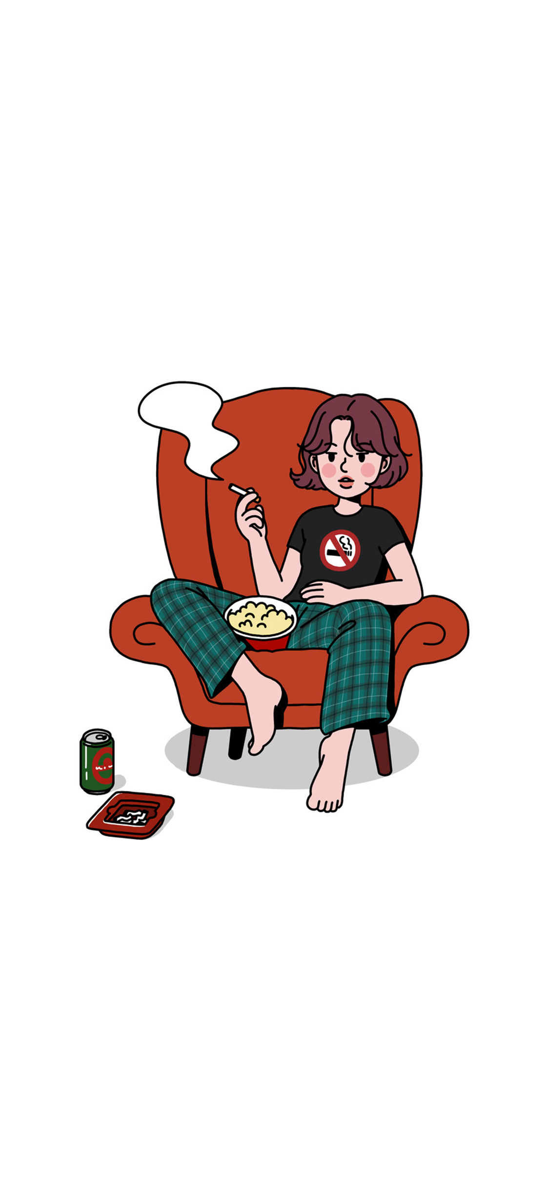 [2436×1125]SINANA 插图 卡通 女孩 抽烟 苹果手机动漫壁纸图片