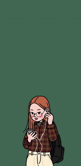 [2436x1125]SINANA 插图 卡通 女孩 耳机 苹果手机动漫壁纸图片