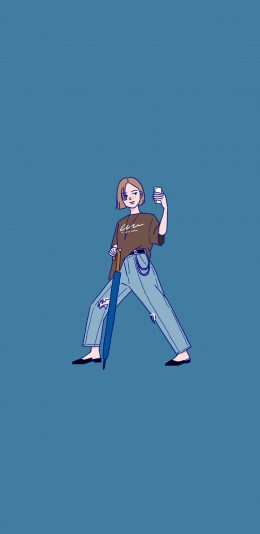 [2436x1125]SINANA 插图 卡通 女孩 自拍 苹果手机动漫壁纸图片