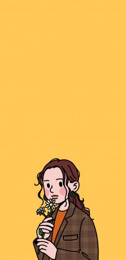 [2436x1125]SINANA 插图 卡通 女孩 西装 花 苹果手机动漫壁纸图片