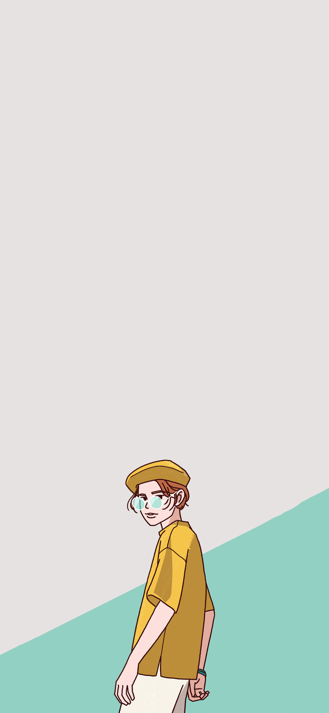 [2436×1125]SINANA 插图 卡通 男孩 帽子 苹果手机动漫壁纸图片