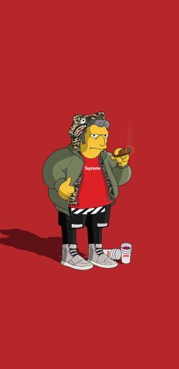 [2436x1125]Supreme 潮牌 品牌 辛普森 红色 苹果手机动漫壁纸图片