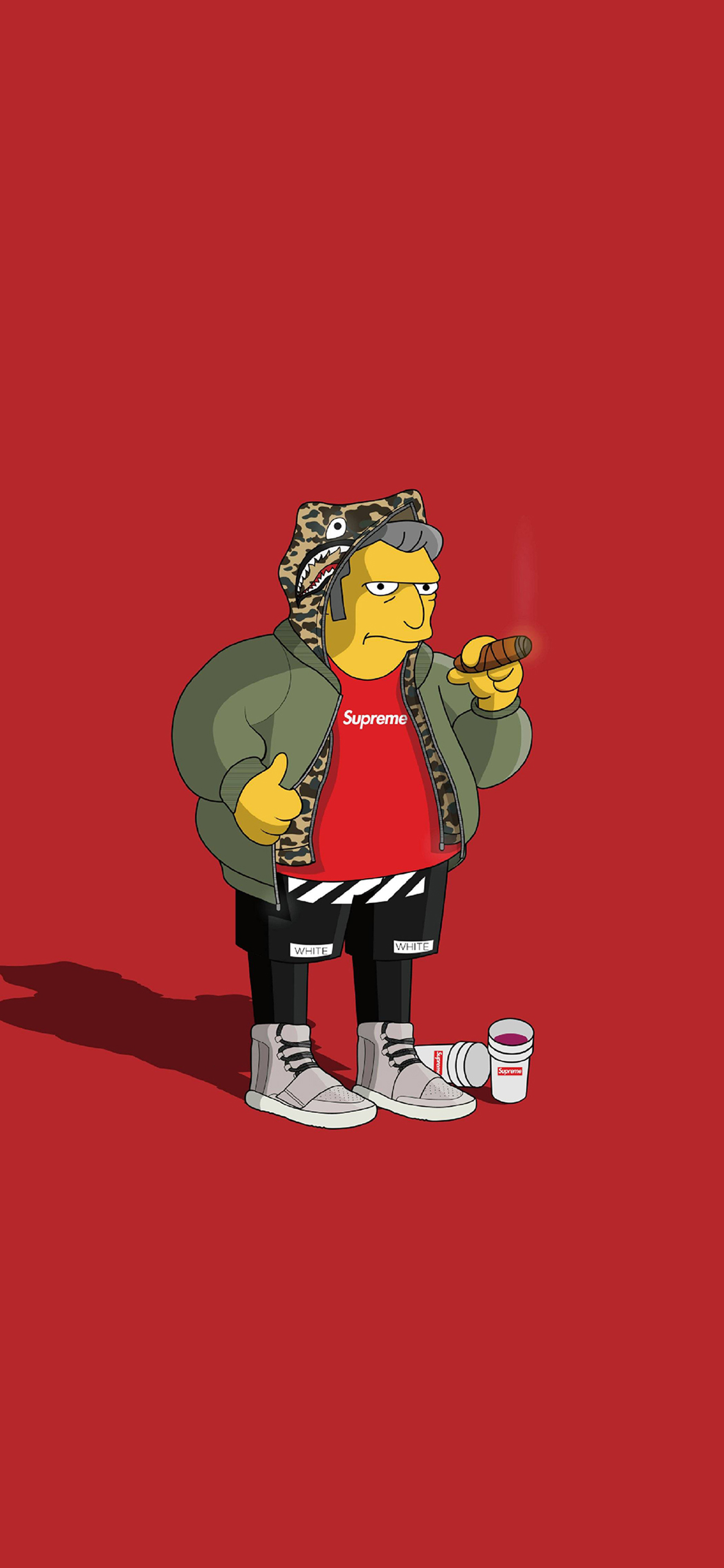 [2436×1125]Supreme 潮牌 品牌 辛普森 红色 苹果手机动漫壁纸图片