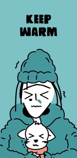 [2436x1125]UGLY BABY 卡通 女孩 keep warm 苹果手机动漫壁纸图片