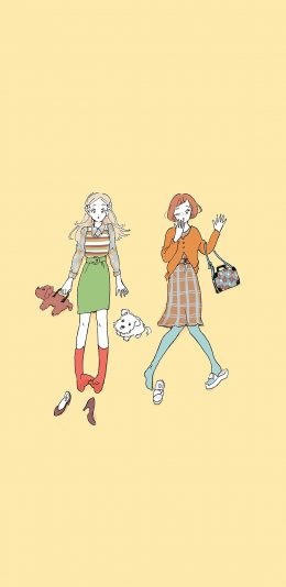 [2436x1125]chaki插图 闺蜜 装扮 小狗 苹果手机动漫壁纸图片