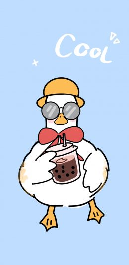 [2436x1125]cool 鸭子 卡通 珍珠奶茶 苹果手机动漫壁纸图片