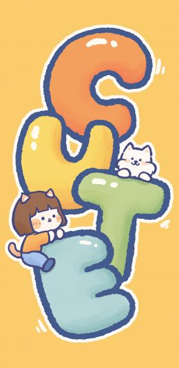 [2436x1125]cute 可爱 女孩 黄 字母 苹果手机动漫壁纸图片