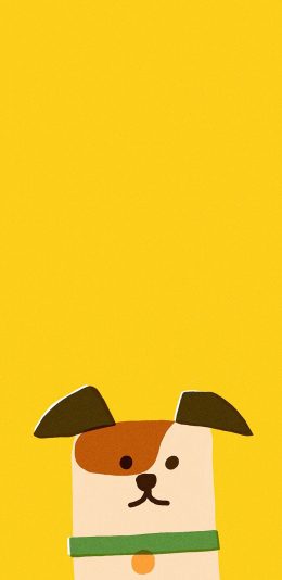 [2436x1125]dingdookim插图 卡通 狗狗 黄色背景 苹果手机动漫壁纸图片