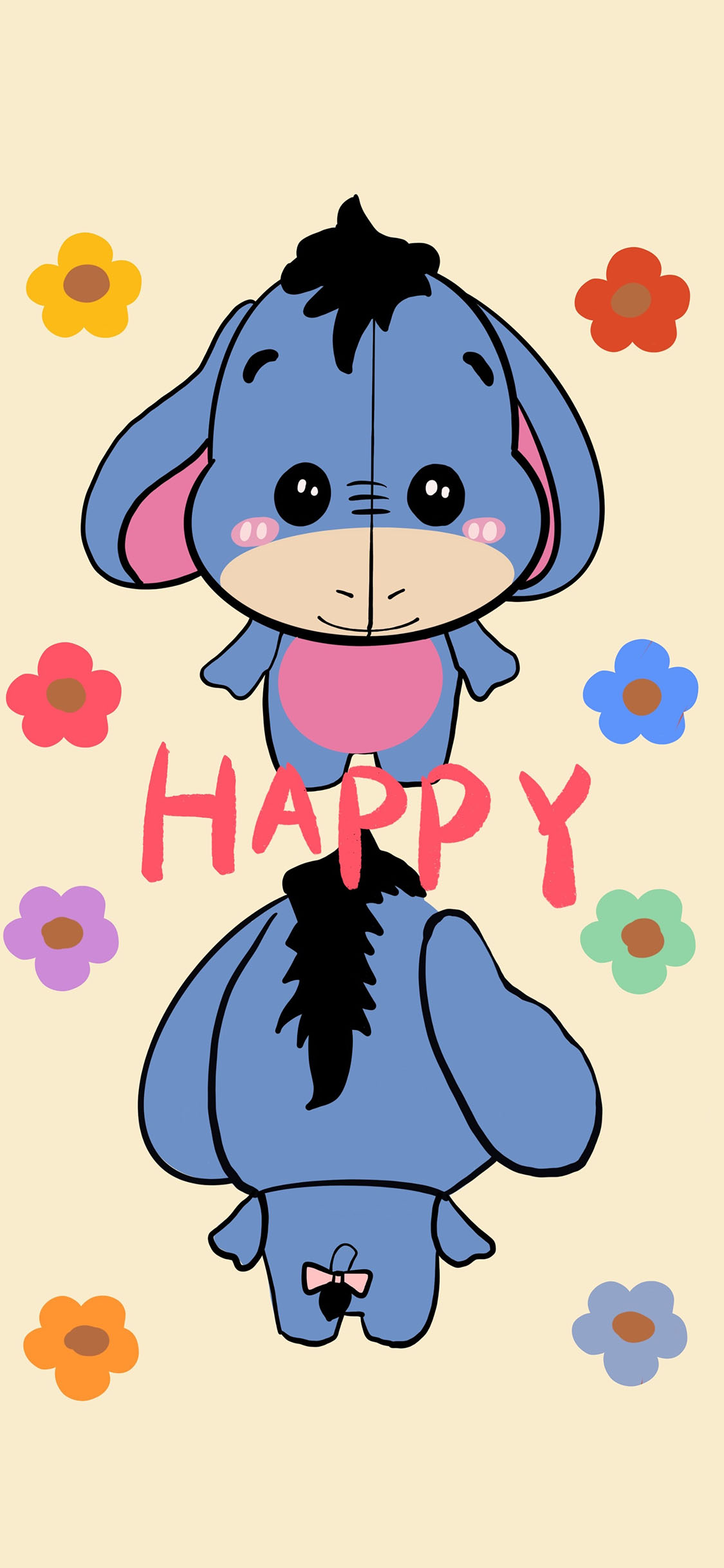 [2436×1125]eeyore 屹耳 毛驴 小熊维尼 happy 苹果手机动漫壁纸图片