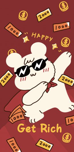 [2436x1125]get rich 发财 赚钱 happy 苹果手机动漫壁纸图片