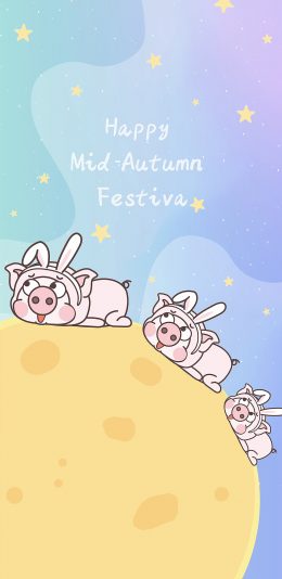 [2436x1125]happy mid autumn festival 月球 中秋快乐 苹果手机动漫壁纸图片
