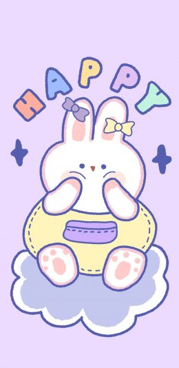 [2436x1125]happy 兔子 可爱 卡通 苹果手机动漫壁纸图片