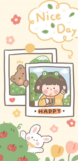 [2436x1125]happy 女孩 黄 nice day 肉肉酱 苹果手机动漫壁纸图片