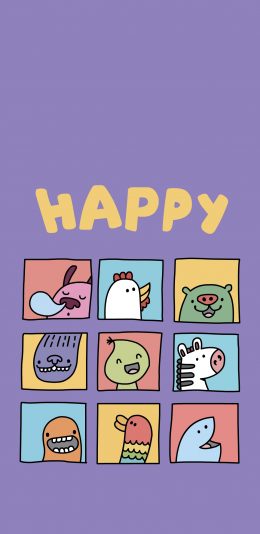 [2436x1125]happy 小怪兽 紫色 开心 动画 苹果手机动漫壁纸图片