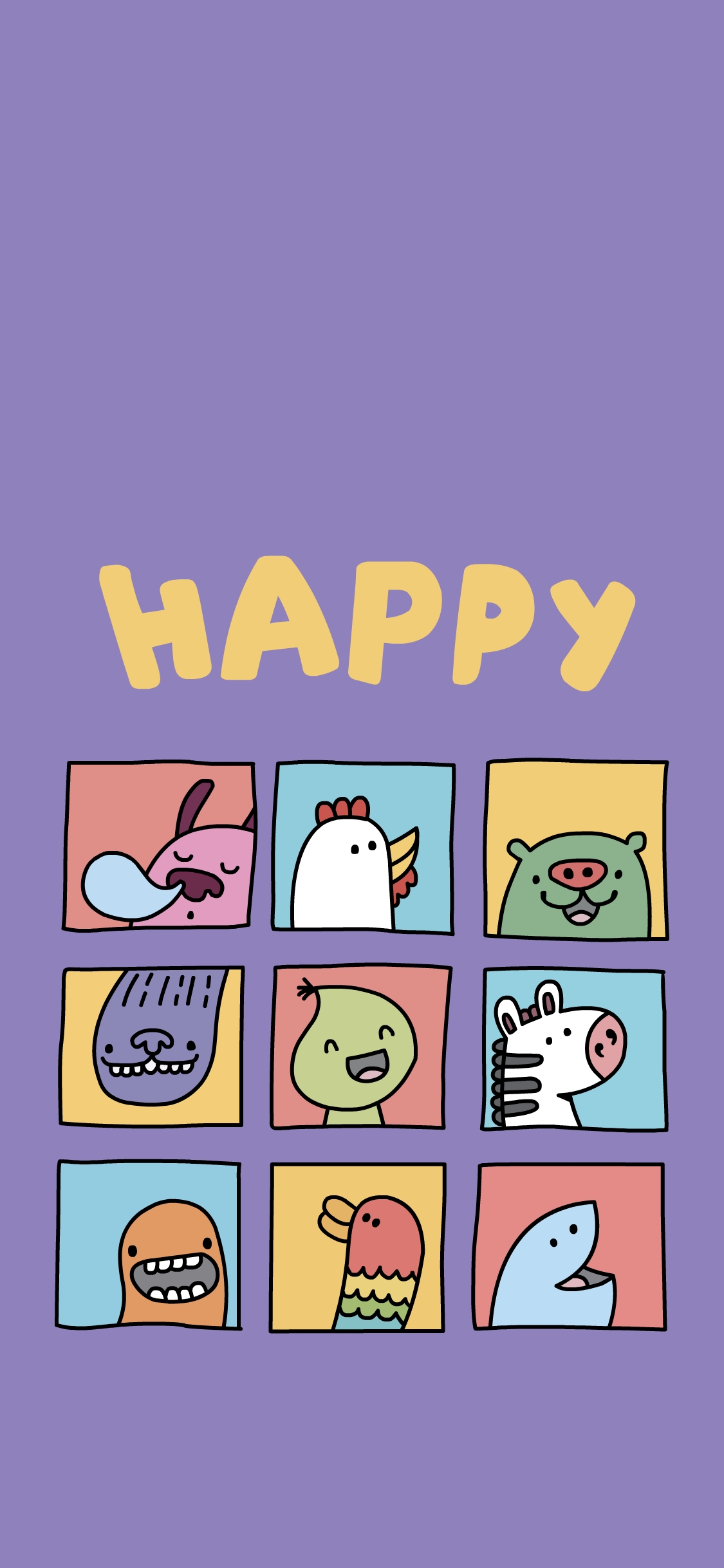 [2436×1125]happy 小怪兽 紫色 开心 动画 苹果手机动漫壁纸图片