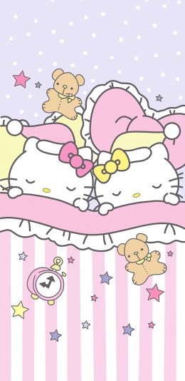 [2436x1125]hello Kitty 卡通 可爱 睡觉 被窝 少女心 苹果手机动漫壁纸图片