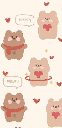 [2436x1125]hello 小熊 爱心 卡通 苹果手机动漫壁纸图片