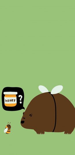 [2436x1125]honey 小熊 蜜蜂 绿 苹果手机动漫壁纸图片