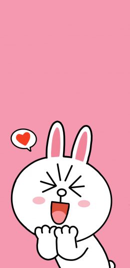 [2436x1125]line friends 可妮兔 卡通 可爱 粉色 喜欢 爱心 苹果手机动漫壁纸图片