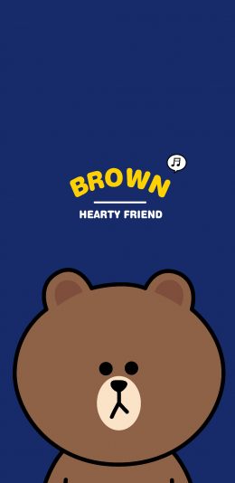 [2436x1125]line friends 布朗熊 卡通 可爱 蓝色 苹果手机动漫壁纸图片