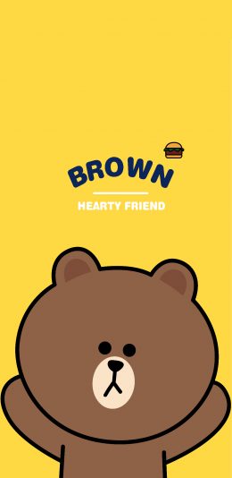 [2436x1125]line friends 布朗熊 卡通 可爱 黄色 苹果手机动漫壁纸图片
