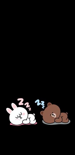 [2436x1125]line friends 布朗熊 可妮兔 动画 睡觉 黑色 苹果手机动漫壁纸图片