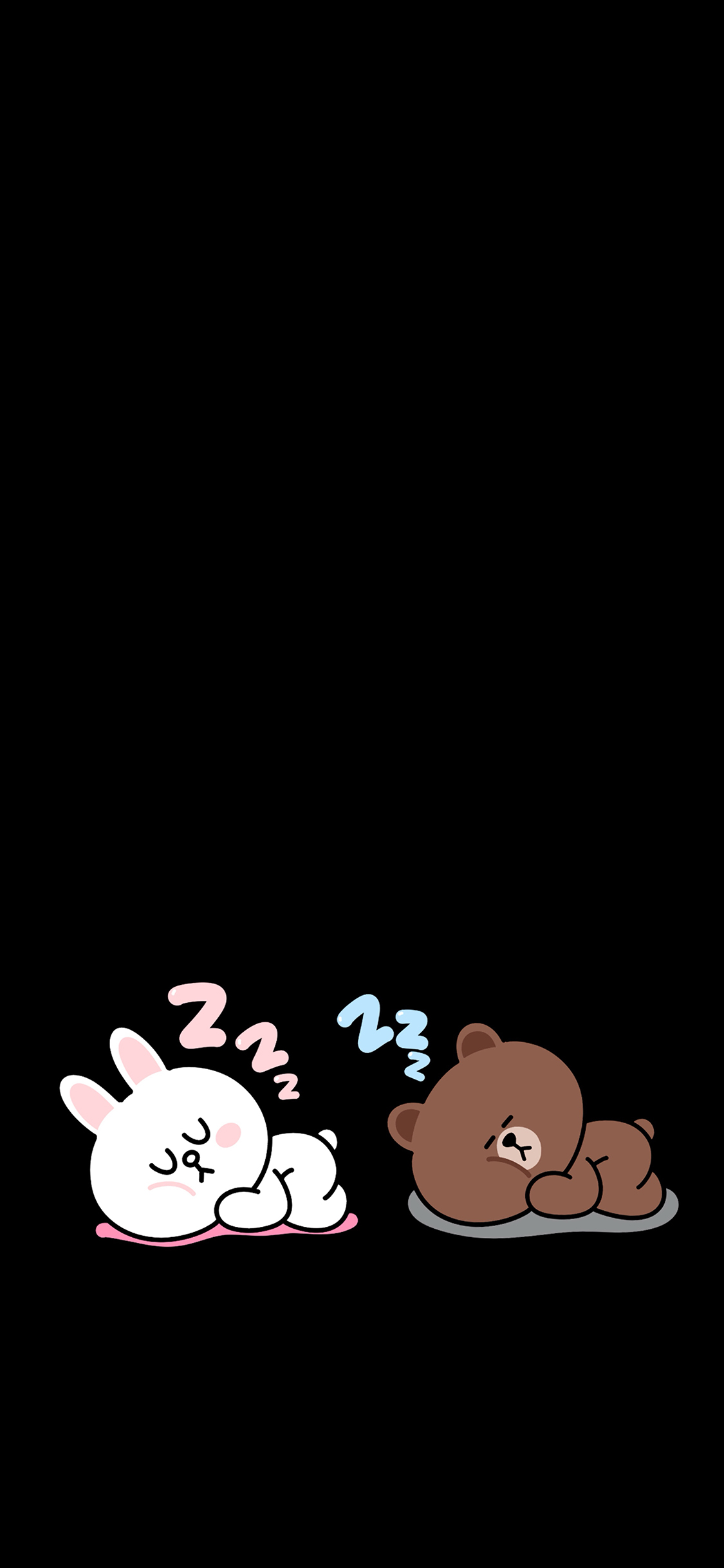 [2436×1125]line friends 布朗熊 可妮兔 动画 睡觉 黑色 苹果手机动漫壁纸图片