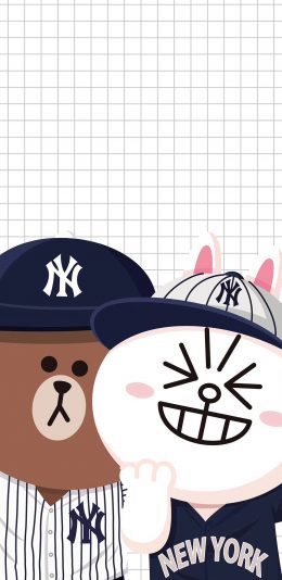 [2436x1125]line friends 布朗熊 可妮兔 可爱  卡通 棒球服 苹果手机动漫壁纸图片
