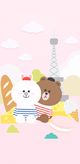 [2436x1125]line friends 布朗熊 可妮兔 可爱 粉色 卡通 苹果手机动漫壁纸图片