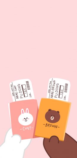 [2436x1125]line friends 布朗熊 可妮兔 护照 卡通 可爱 苹果手机动漫壁纸图片