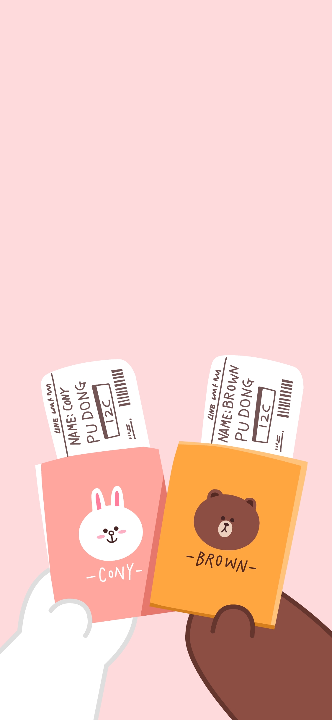 [2436×1125]line friends 布朗熊 可妮兔 护照 卡通 可爱 苹果手机动漫壁纸图片