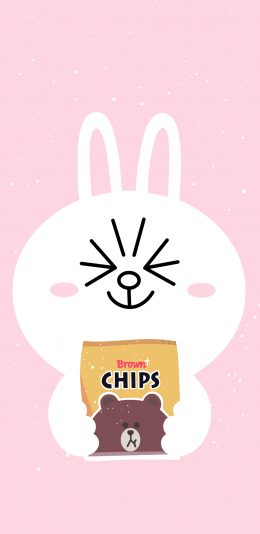 [2436x1125]line 可妮兔 薯片 布朗熊 粉色 苹果手机动漫壁纸图片