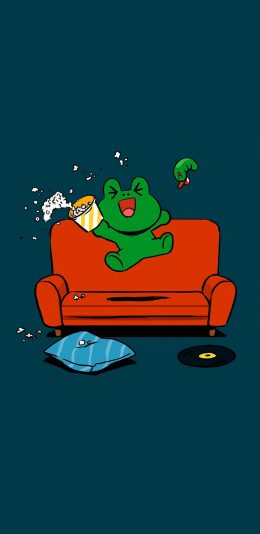[2436x1125]linefriends 卡通 青蛙 沙发 爆米花 苹果手机动漫壁纸图片
