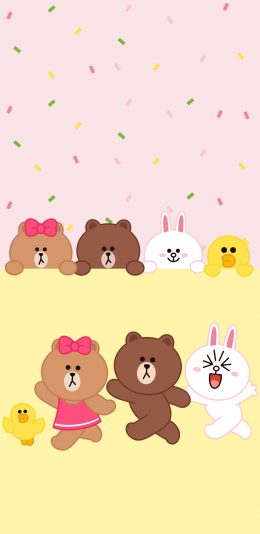 [2436x1125]linefriends 布朗熊 可妮兔 萨莉鸡 动画 苹果手机动漫壁纸图片