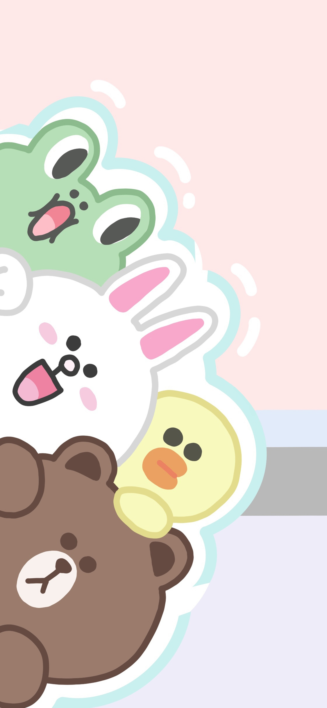[2436×1125]linefriends 布朗熊 可妮兔 萨莉鸡 青蛙 苹果手机动漫壁纸图片