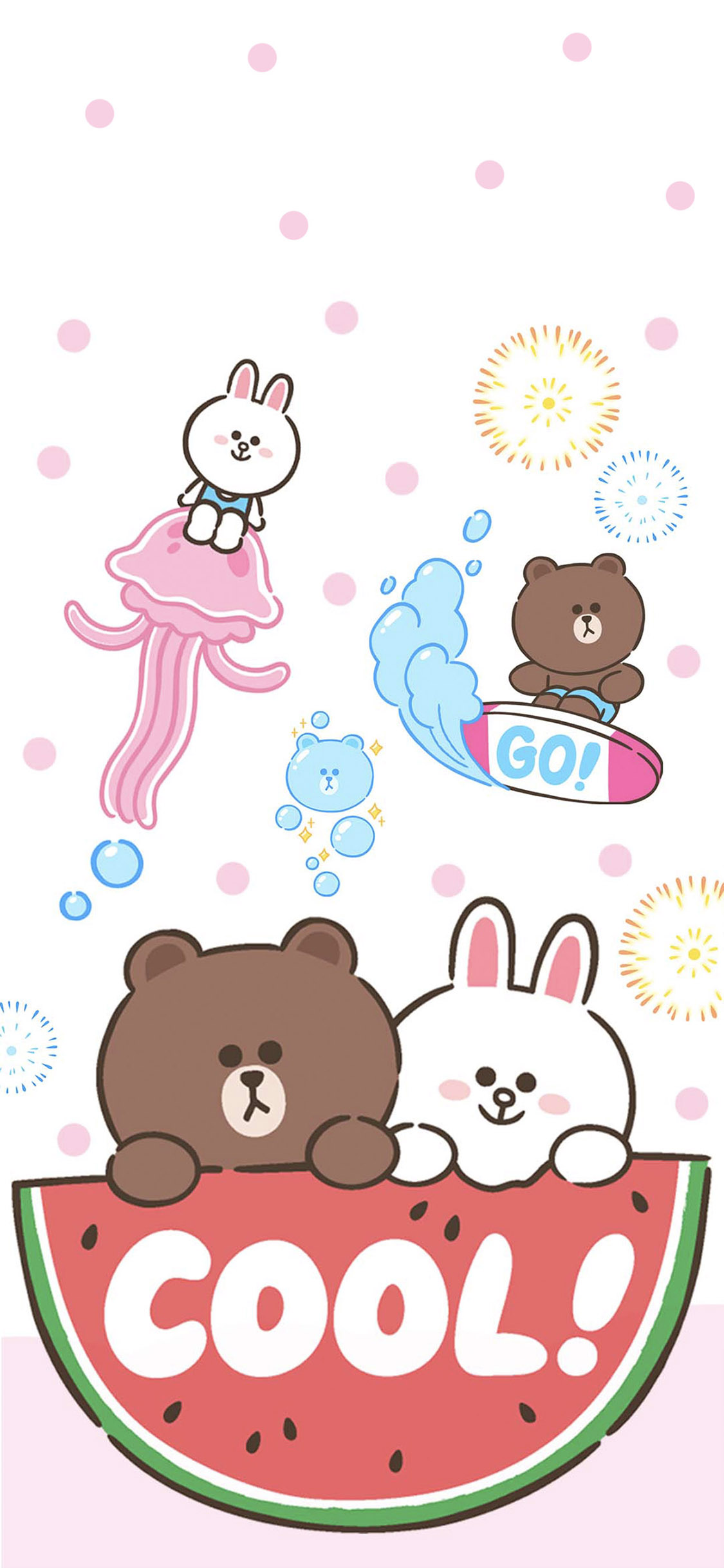 [2436×1125]linefriends 布朗熊 可妮兔 西瓜 cool 苹果手机动漫壁纸图片