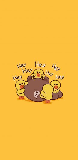 [2436x1125]linefriends 布朗熊 萨莉鸡 hey 黄色 苹果手机动漫壁纸图片