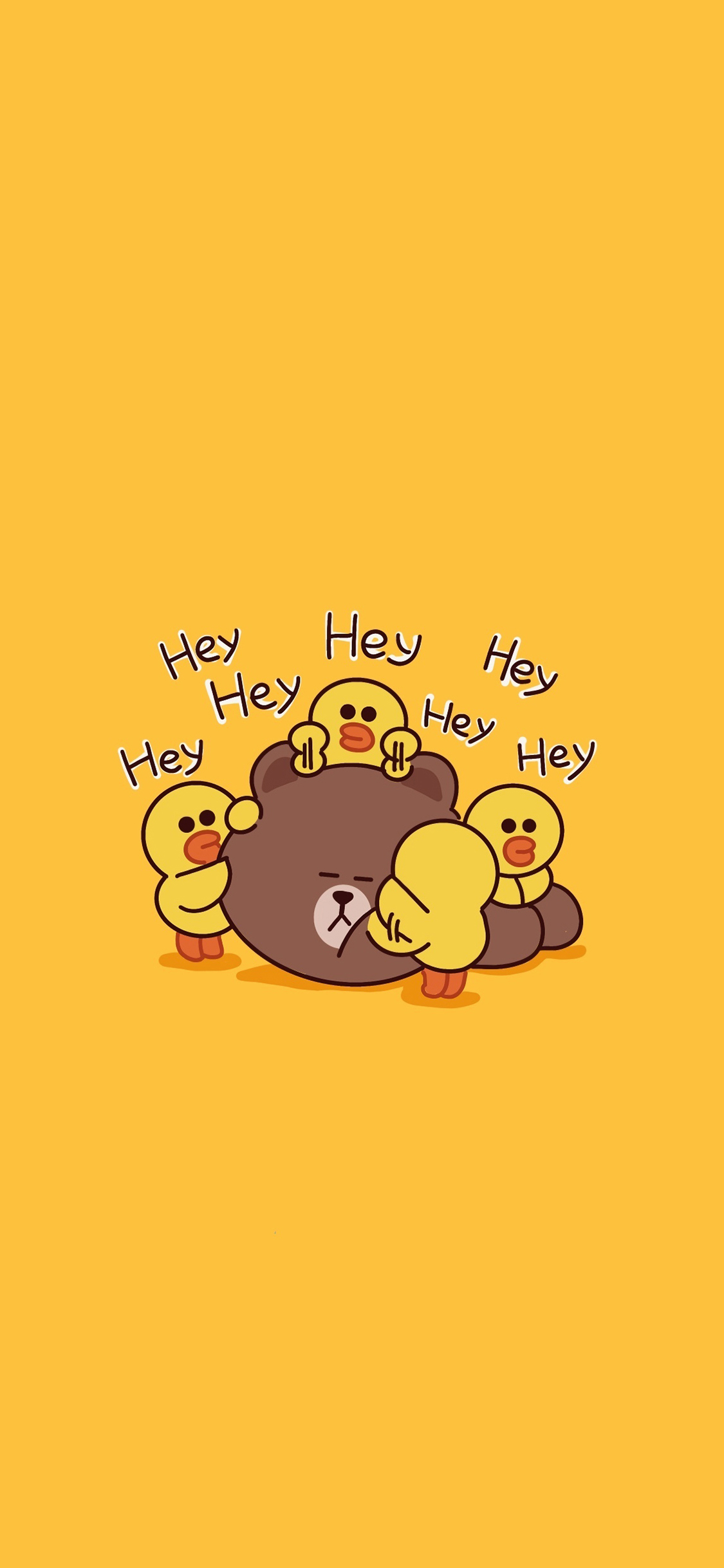 [2436×1125]linefriends 布朗熊 萨莉鸡 hey 黄色 苹果手机动漫壁纸图片