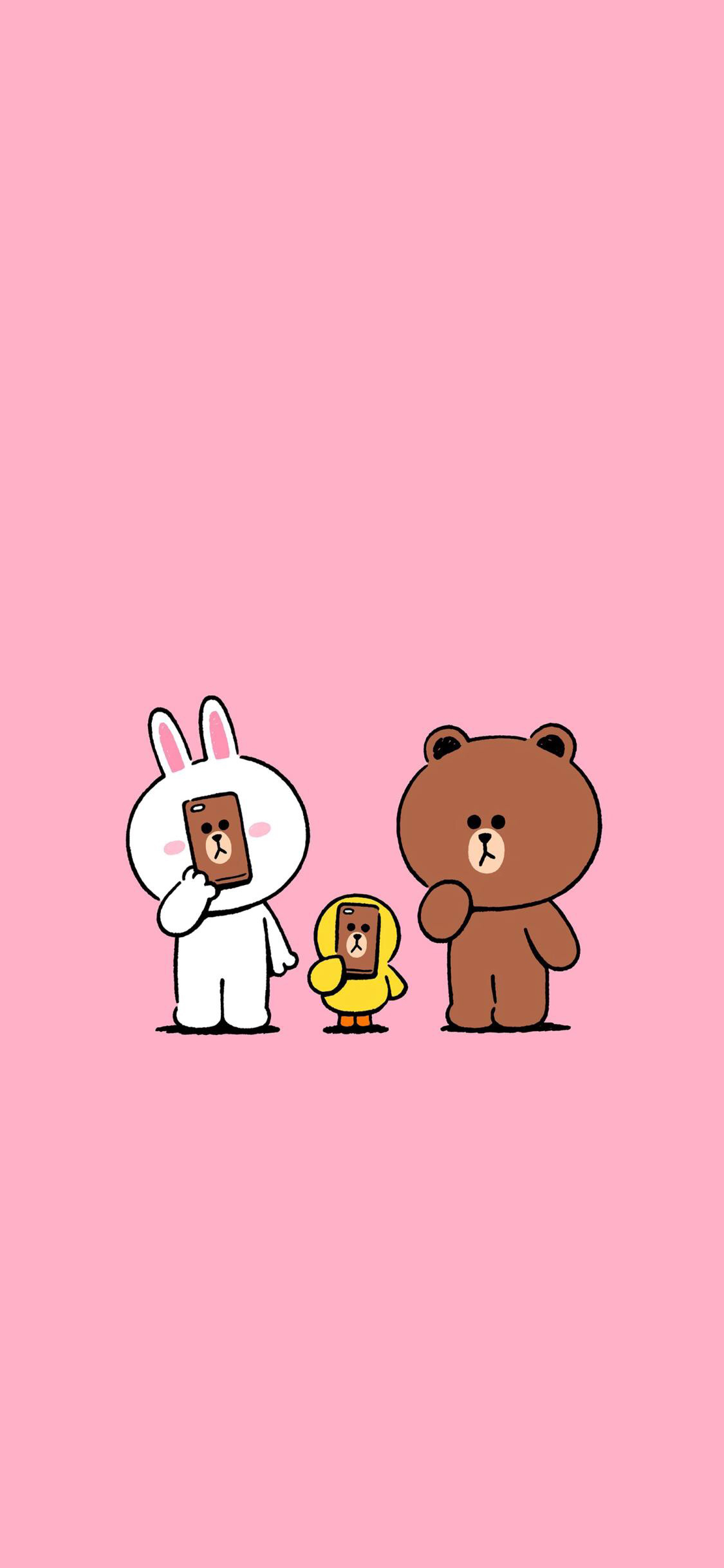 [2436×1125]linefriends 粉色 布朗熊 可妮兔 萨莉鸡 苹果手机动漫壁纸图片